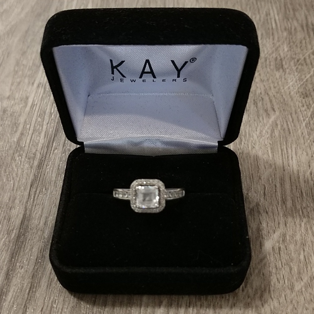 Sterling Silver Square Cut Engagement Ring Sz 6